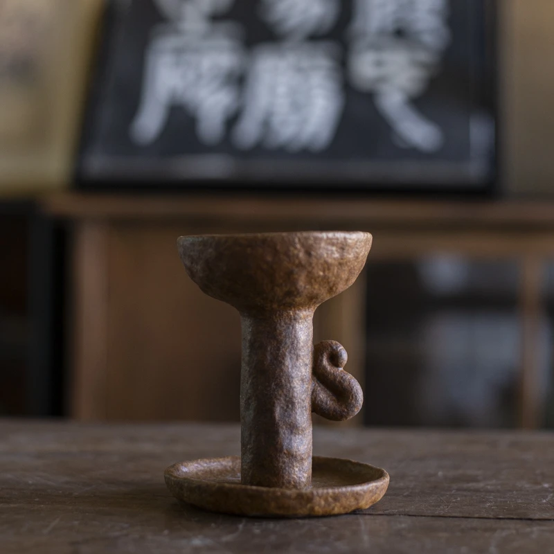 【遇见】灰念酱釉仿古烛台（Q0506）中式粗陶茶道器具