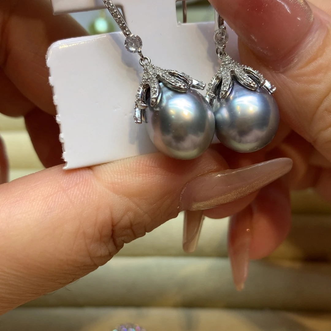 银S925镶嵌耳饰海水珍珠