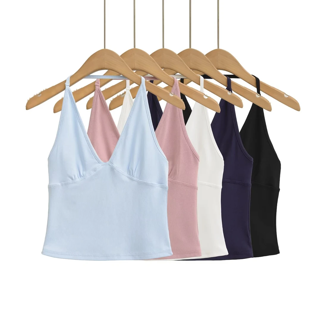 609深V挂脖设计感吊带修身显瘦气质露背无袖外穿辣妹上衣