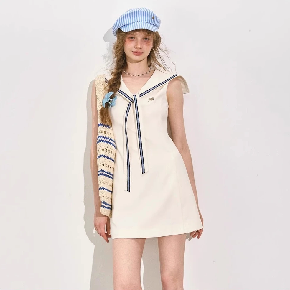 SOMESOWE 官方授权 海军领撞色无袖连衣裙2025夏季穿搭