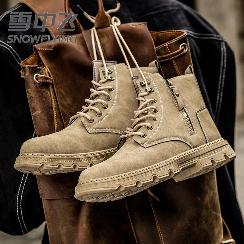 雪中飞男鞋2025冬季高帮英伦风美式复古皮靴户外沙漠作战工装潮鞋
