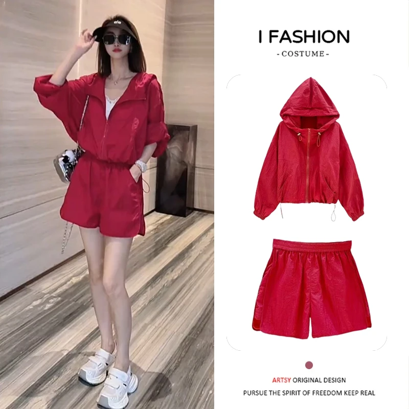 高级感小众防晒套装女夏季2025新款小个子气质百搭薄款短裤两件套