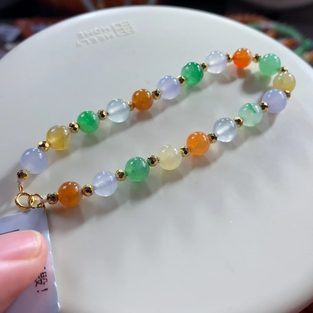 翡翠未镶嵌手链翡翠冰底多宝盘缠卡5.90～6.70+