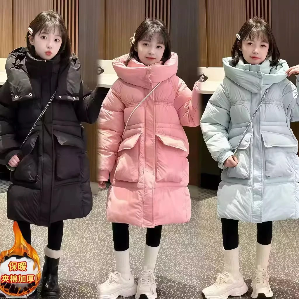 女童羽绒棉服糖果色加厚外套2025新款洋气冬季中长款棉袄过冬棉衣