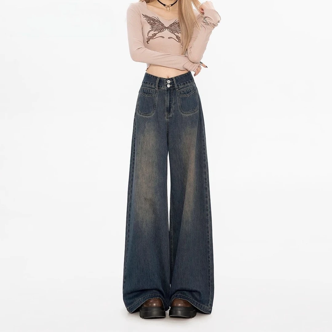 【1】《直播链接》微瑕热门直筒高腰阔腿微喇老爹新潮牛仔裤