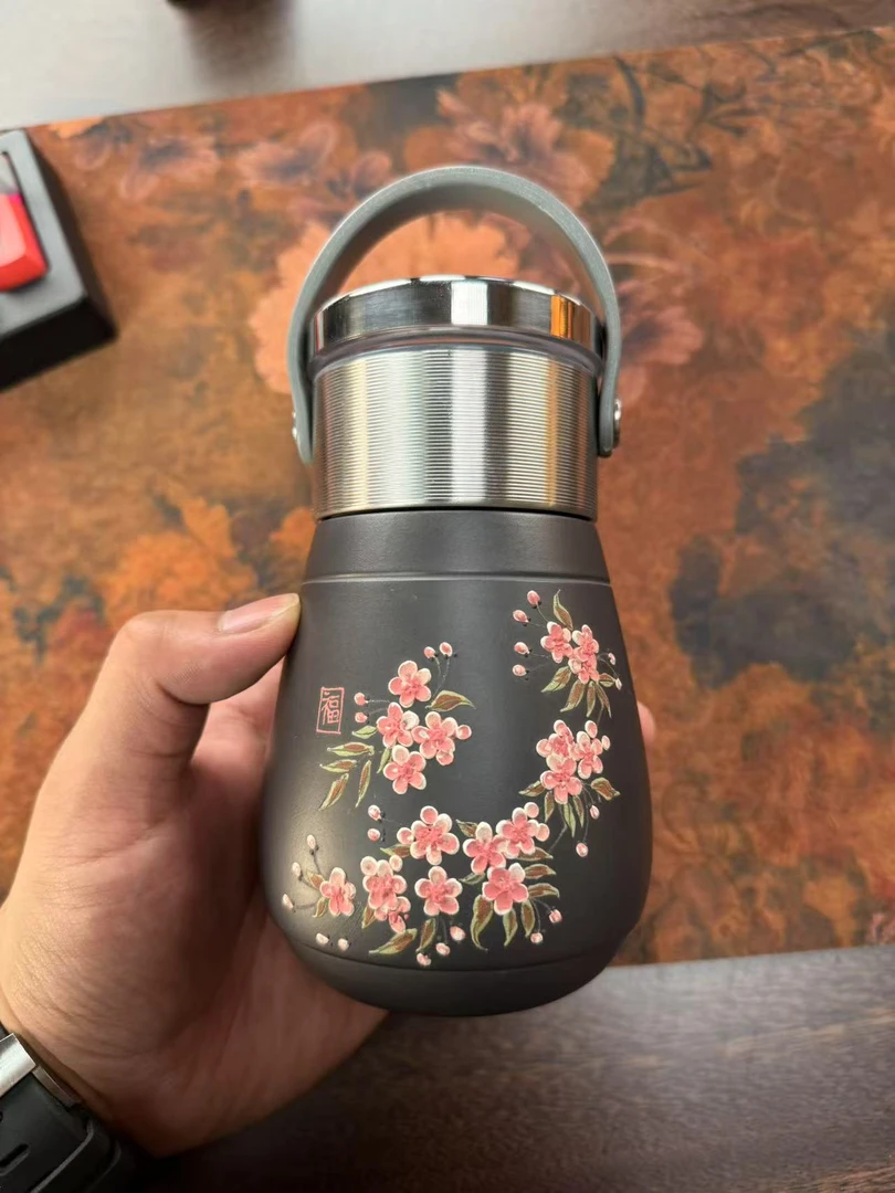 （微瑕）紫砂 女用 红花 随身杯