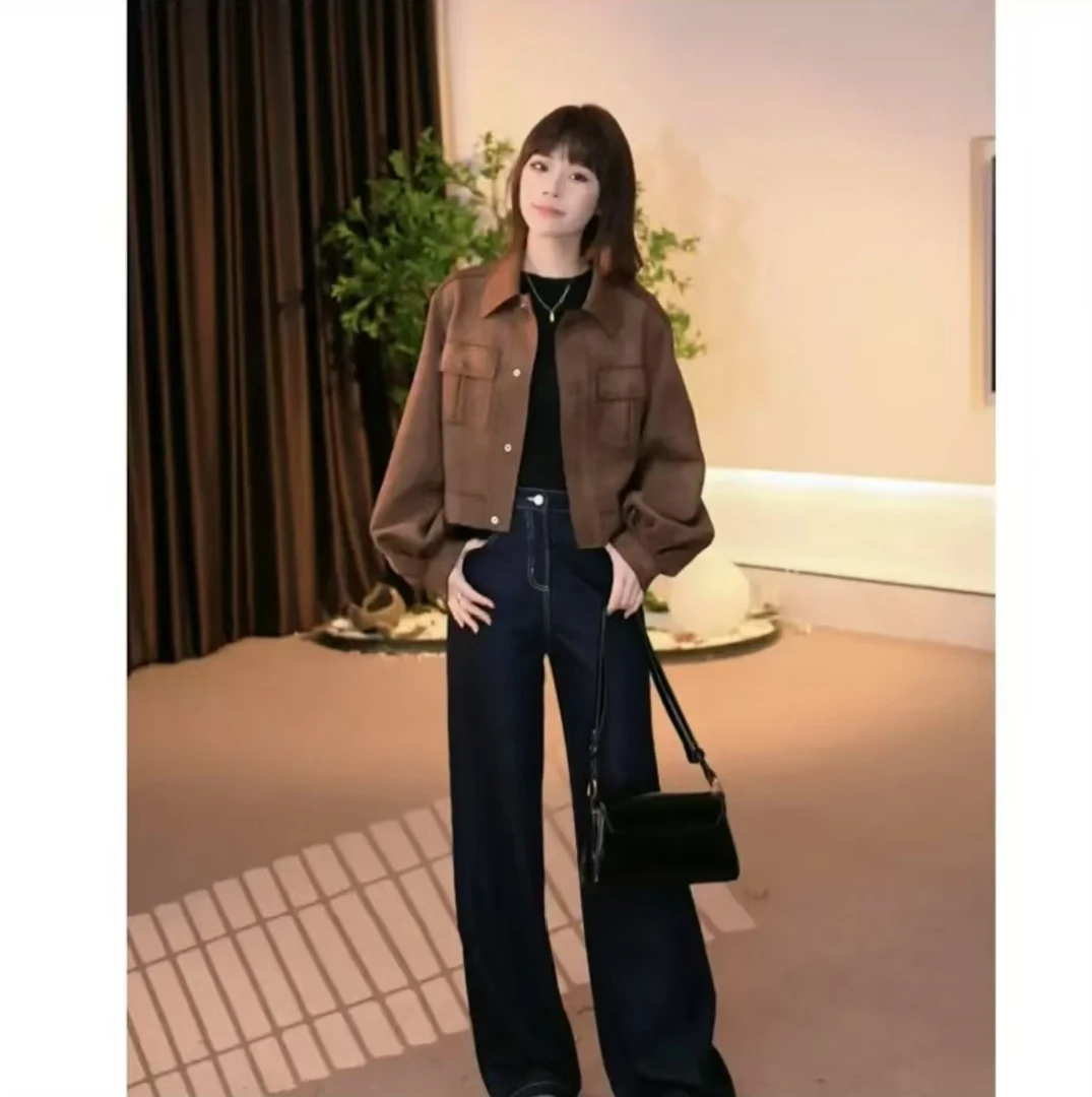 拼接女复古女装短款翻领街头风ins春秋休闲气质百搭时尚短外套
