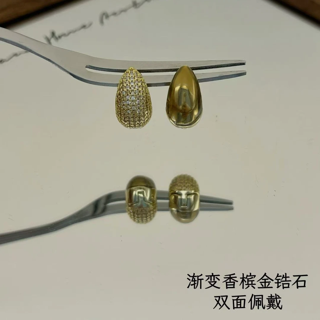 铜合金锆石耳饰 F478金色水滴闪闪耳扣款耳饰