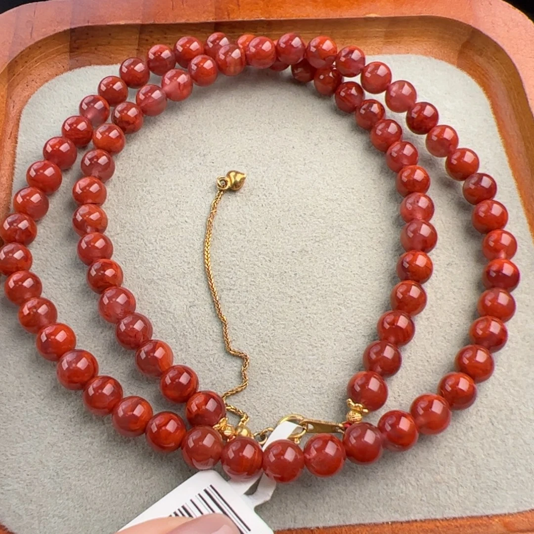 南红玛瑙银S925镶嵌（牛血火焰项链6+）