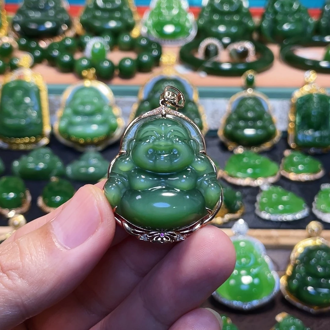 和田玉（碧玉）18K金镶嵌颈饰30mm