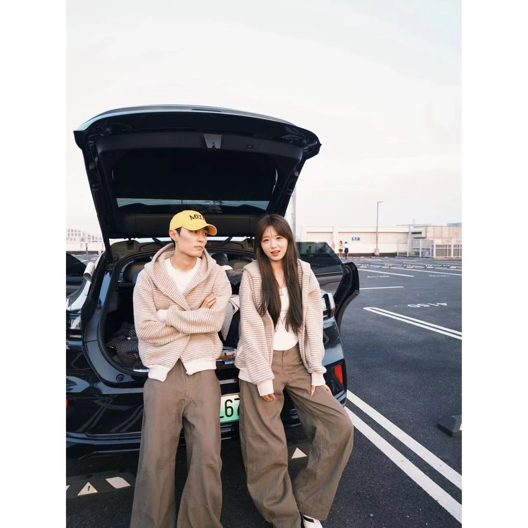 韩系条纹拉链开衫连帽卫衣外套男秋季美式复古宽松慵懒松驰感上衣