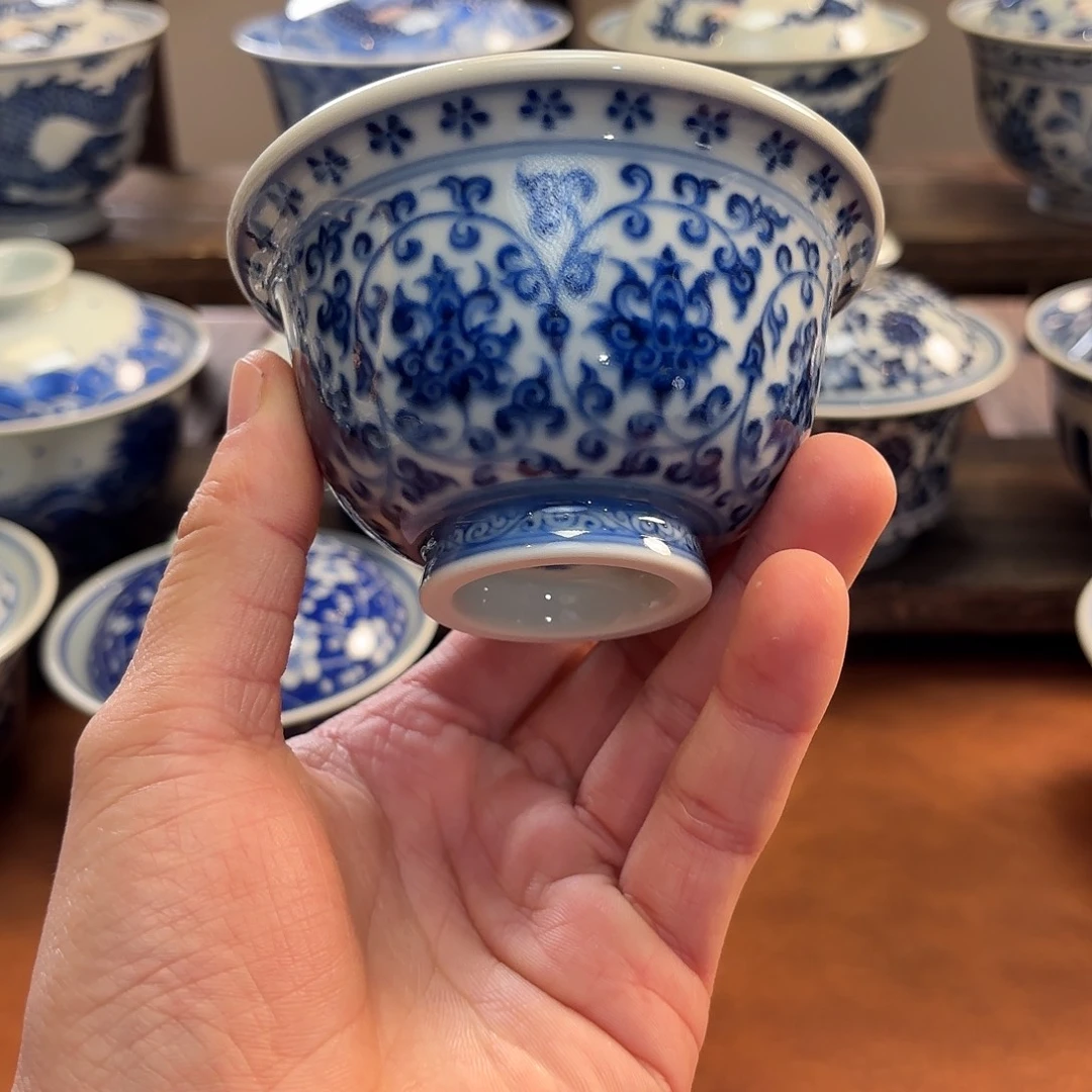 ****天景德镇纯手工手绘柴窑烧制缠枝莲压手