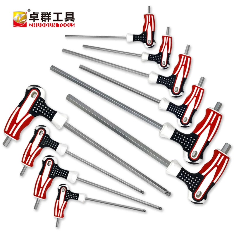 平头/球头T型内六角扳手拐杖T型内六角手动工具双色胶柄铬钒钢硬