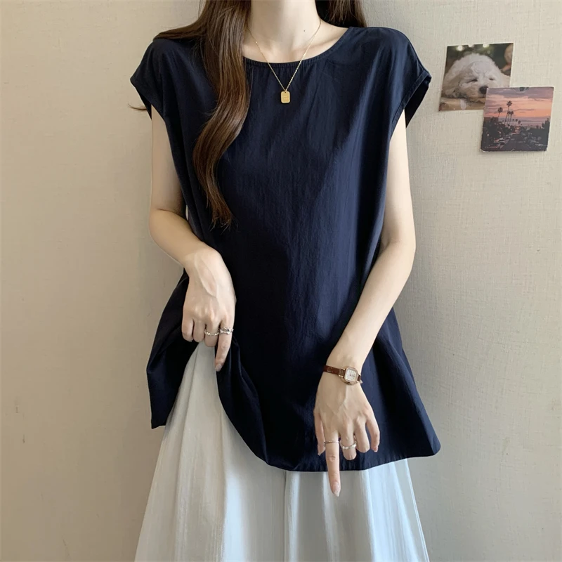 大码胖mm宽松慵懒风遮肚子无袖衬衫女2025夏季新款高级感小衫上衣