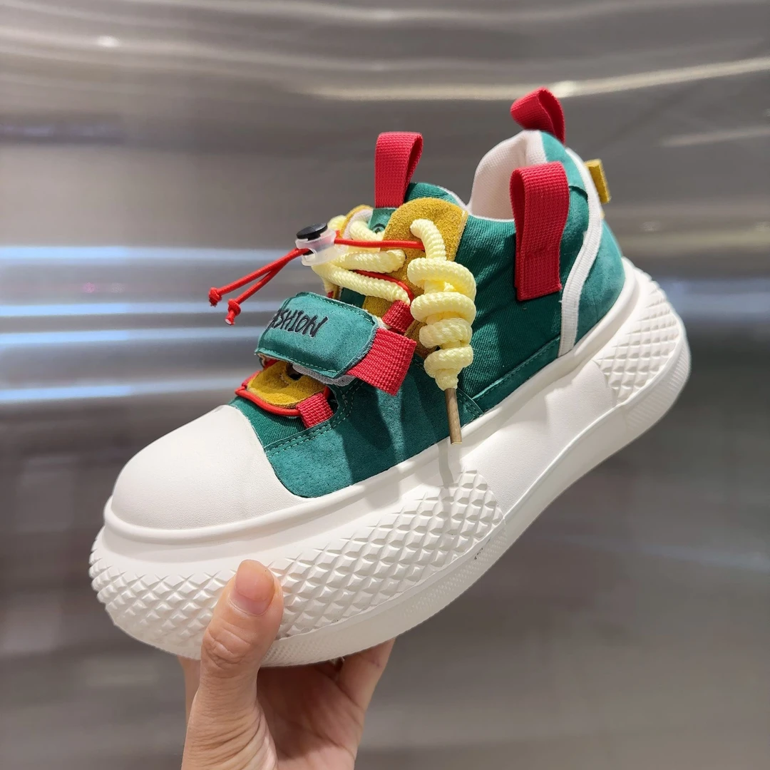 【超轻底】鸳鸯鞋大头娃娃鞋拼色新款运动增高厚底低帮鞋7228【丫】