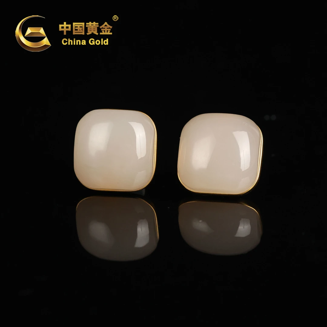 【中国黄金】怀柔 | 和田玉*耳饰*18k金镶嵌-R1737-Y