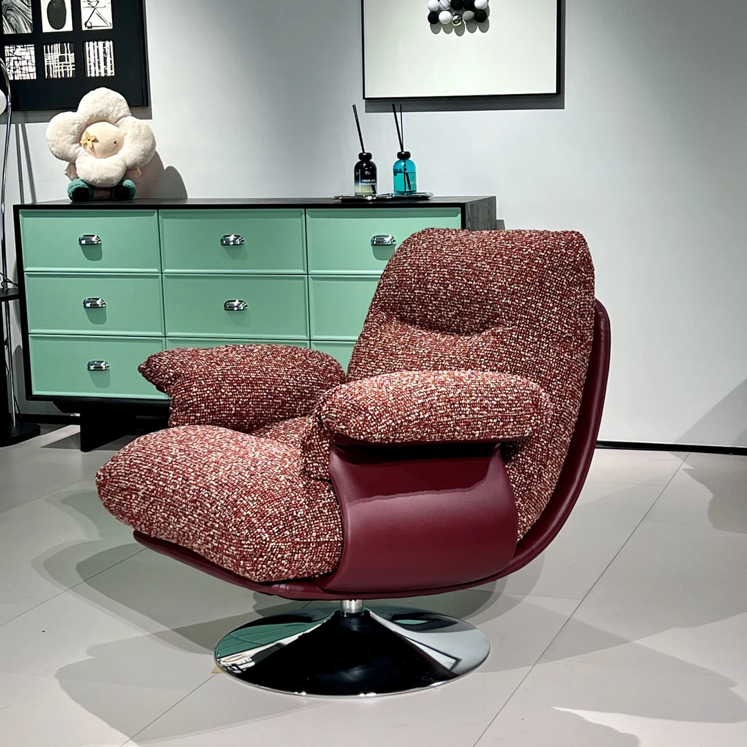 固定款【贝果休闲椅.】雪尼尔面料意式单人沙发椅小户型懒人躺椅