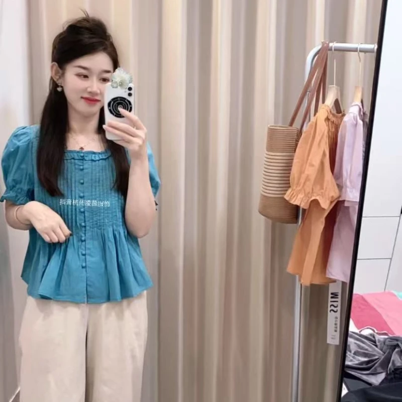 新品褶皱韩系小衫2596