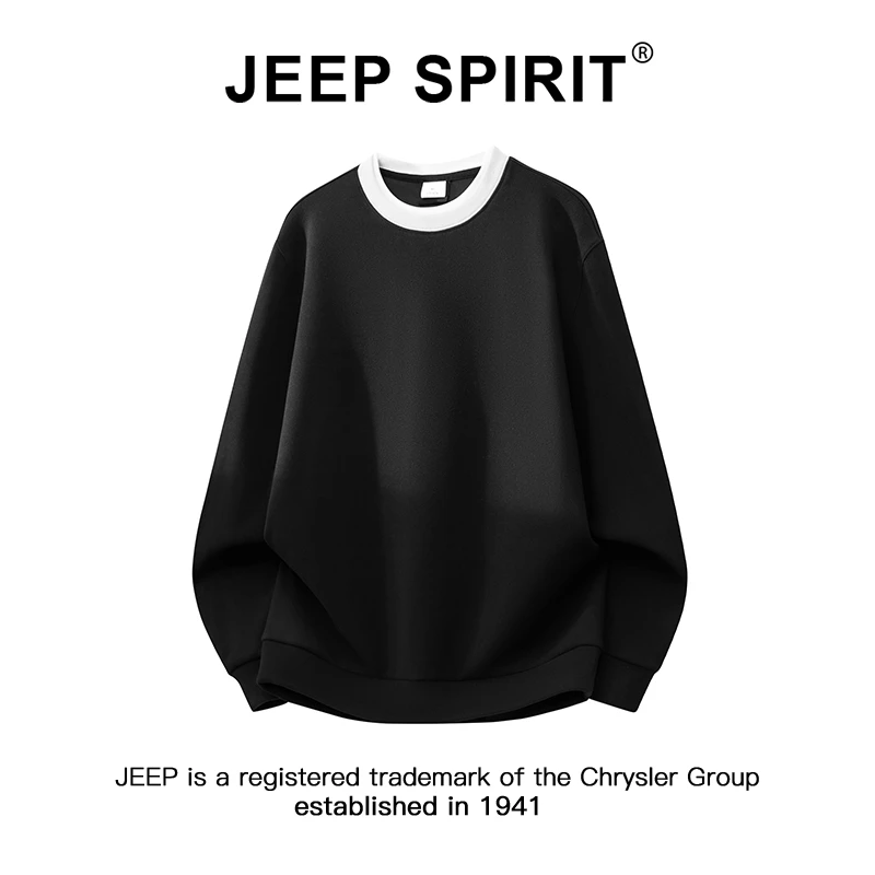 JEEPSPIRIT吉普圆领卫衣男款秋冬宽松百搭双面德绒保暖长袖打底衫