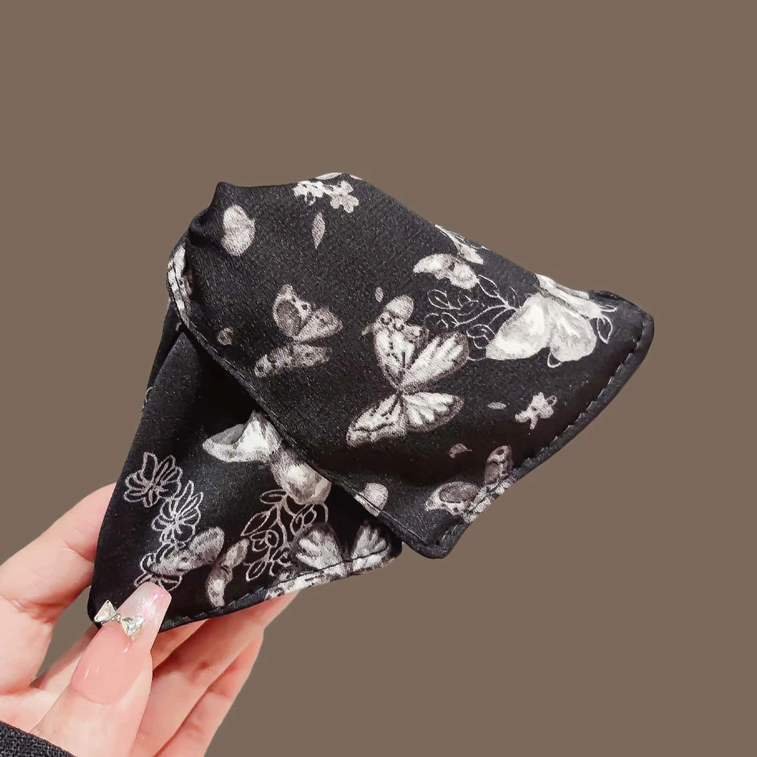 复古蝴蝶印花三角发夹女新款高级感盘发抓后脑勺显发量饱满鲨鱼夹