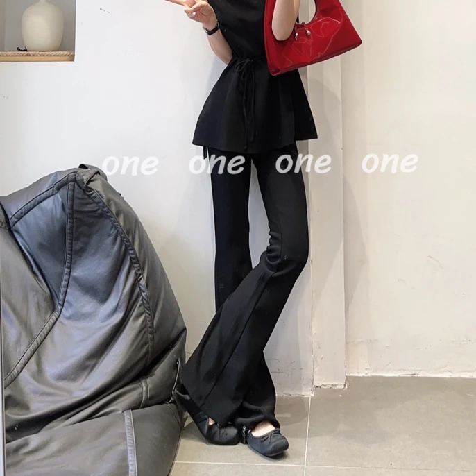 显瘦气质款黑色微喇裤