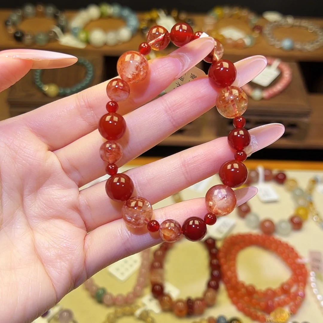 手串水晶银S925镀金镶嵌红1465