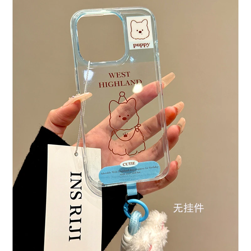 线描清透西高地适用苹果iPhone16手机壳15promax大孔高透14/13/12