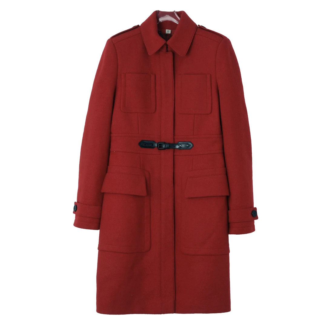 BURBERRY/博柏利女士中长款红色气质羊毛大衣 3878906