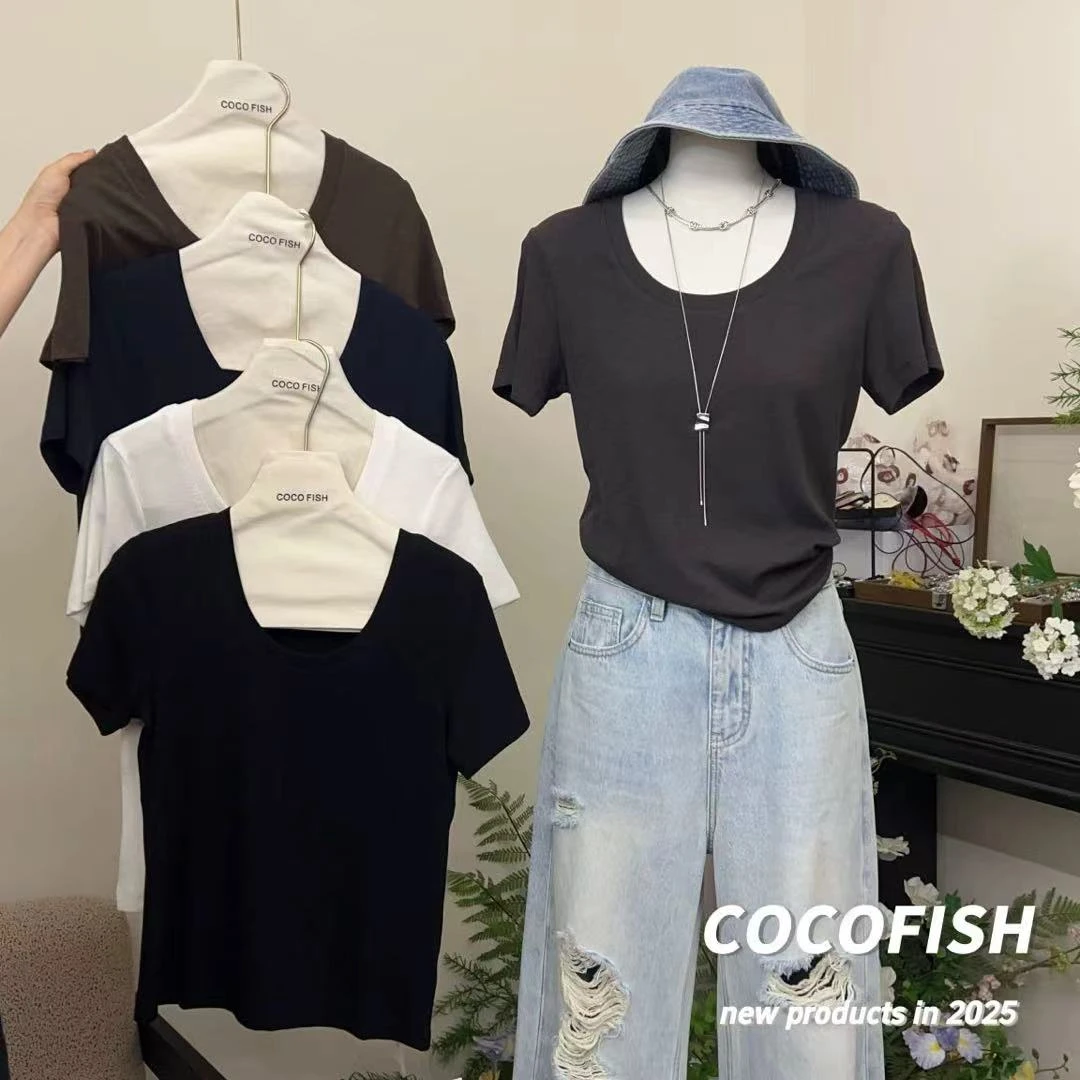 基础款休闲百搭U领短袖T恤#3820