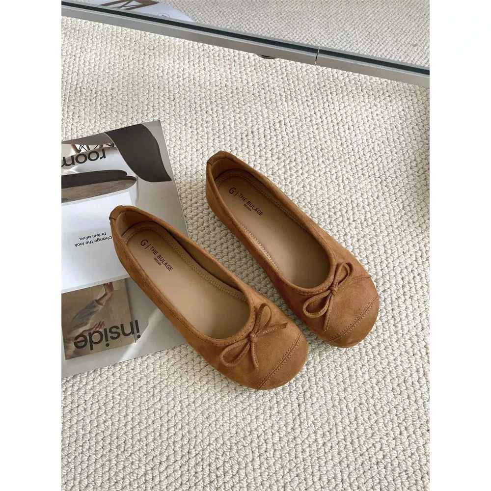 仙女软底芭蕾舞鞋浅口平底蝴蝶结磨砂绒圆头单鞋瓢鞋20257