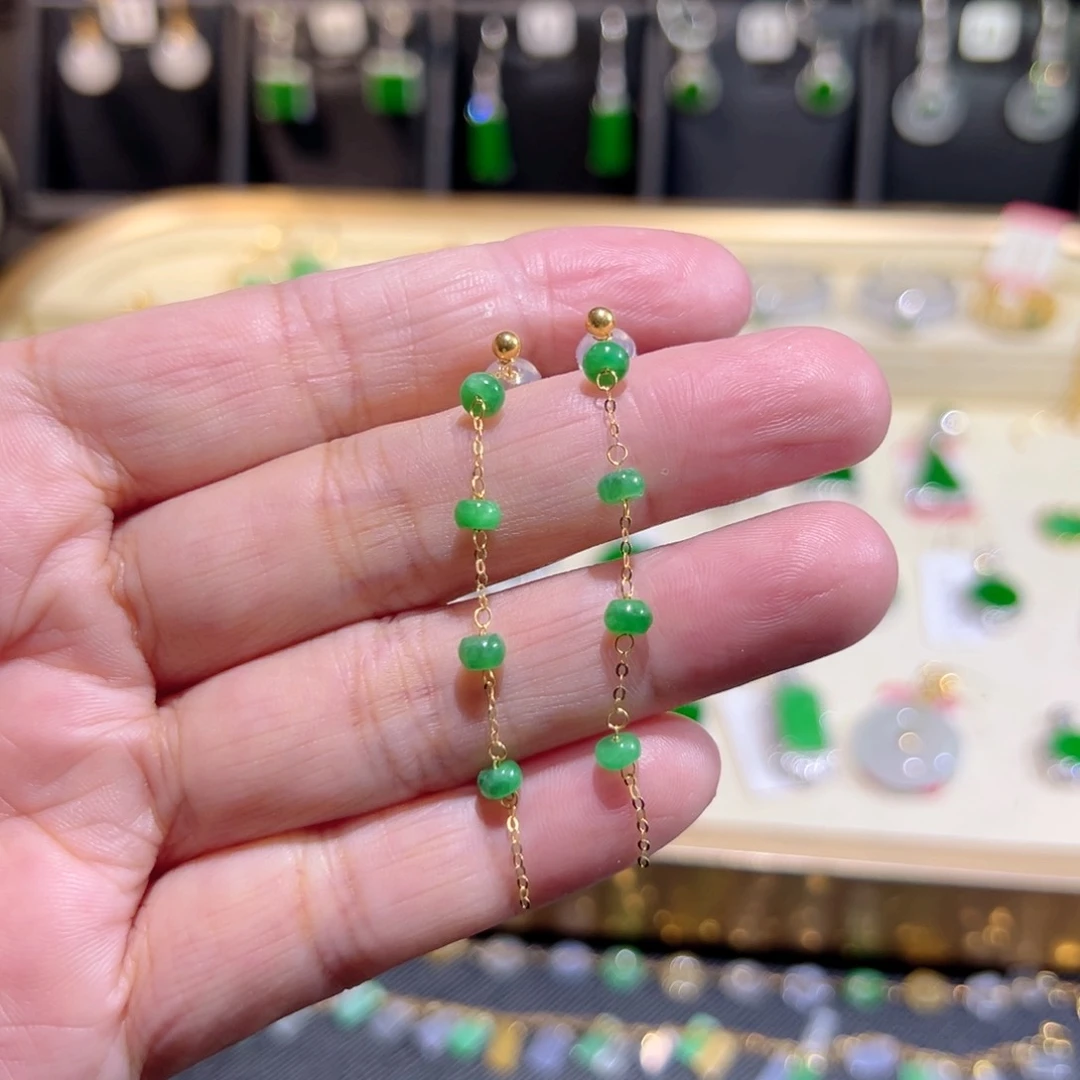 翡翠18K金镶嵌颈饰耳钉