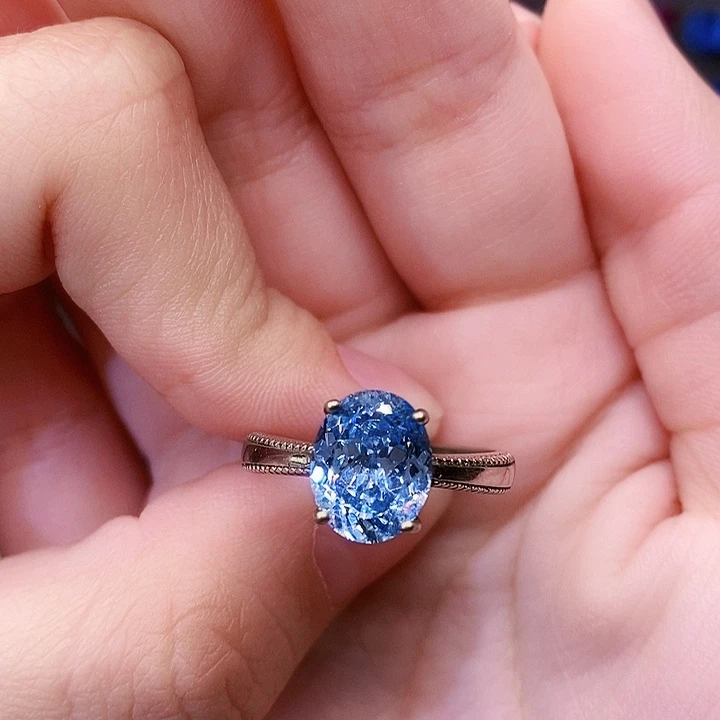 海蓝宝石银S925镶嵌戒圈