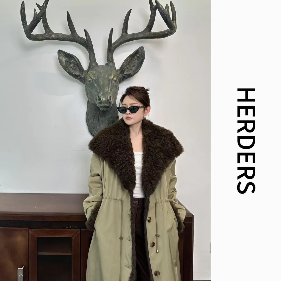 HERDERS 长款大翻毛领两面穿派克服 255817