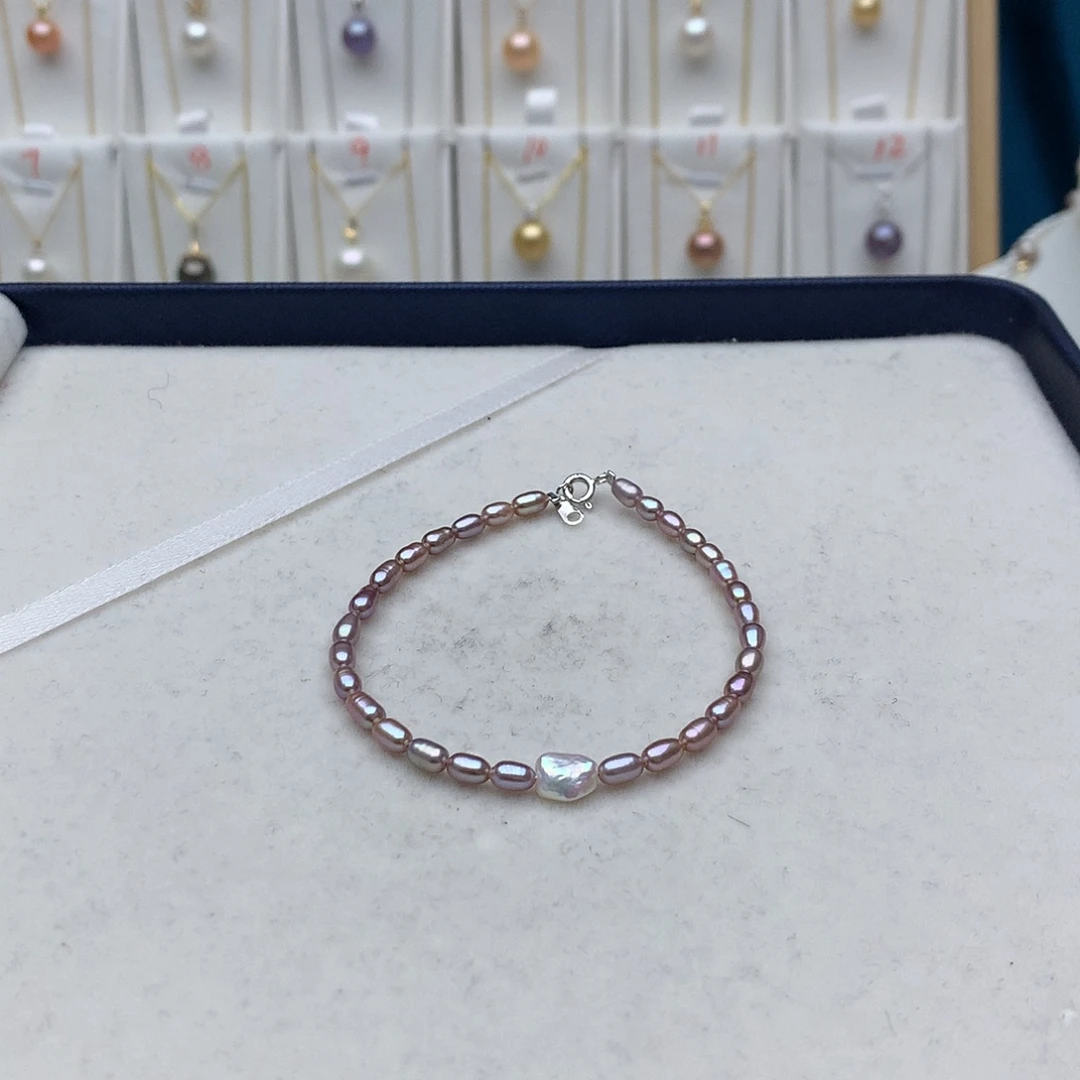 银S925镶嵌淡水珍珠手绳