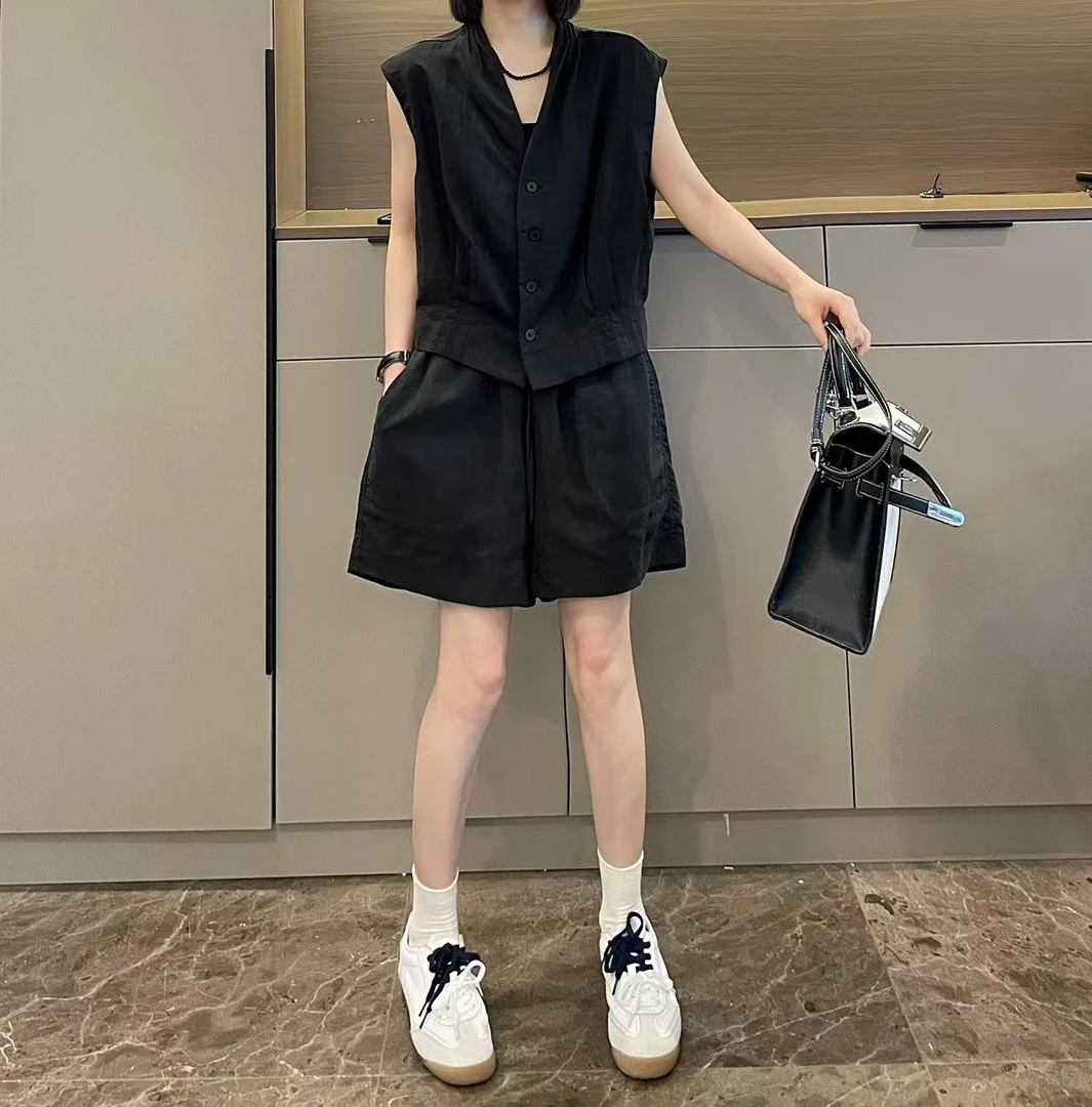 米可/MK-2274XX【无袖缝褶马甲+短裤套装】时尚夏季新款两件套