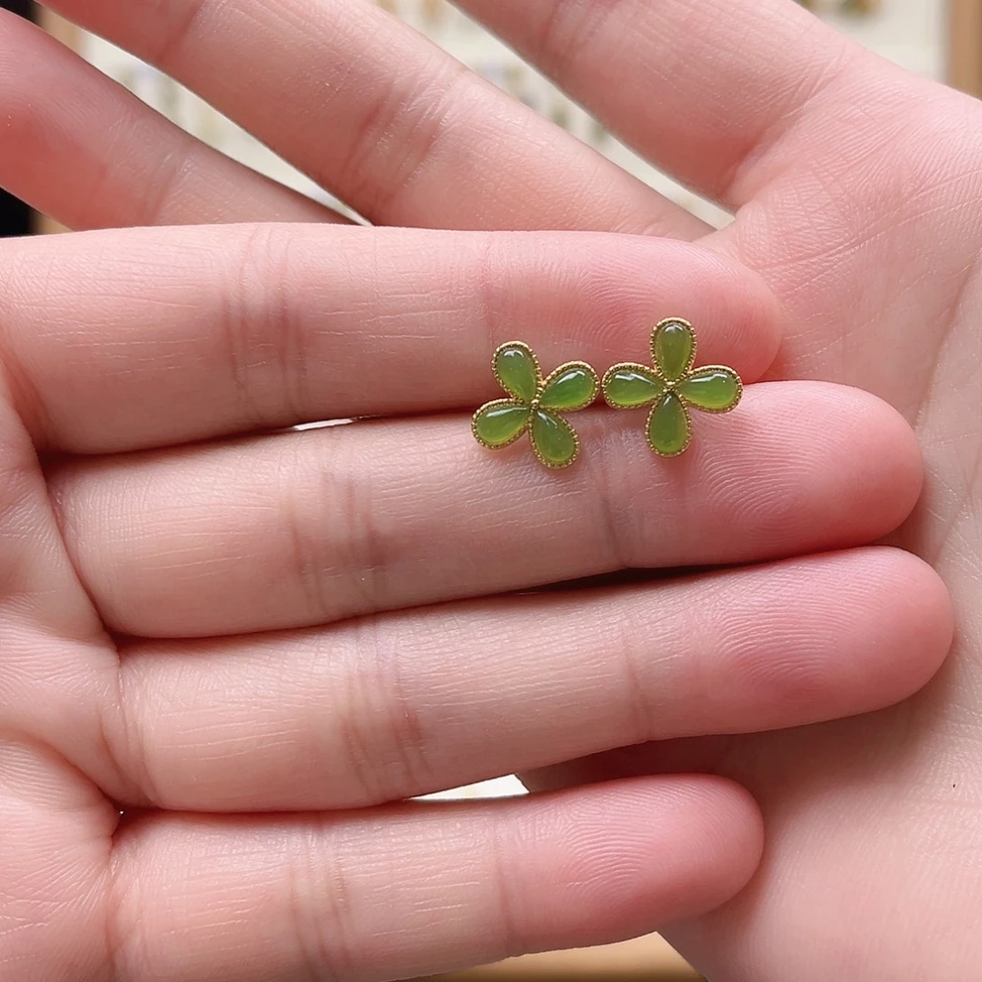 *****和田玉银S925镶嵌耳饰