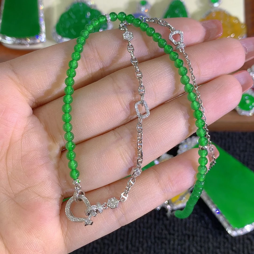 颈饰18K金镶嵌翡翠小米珠