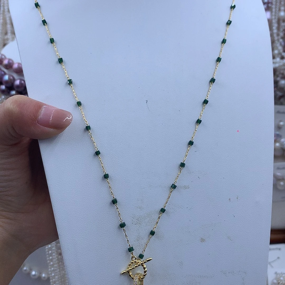 项链银S925镶嵌淡水珍珠