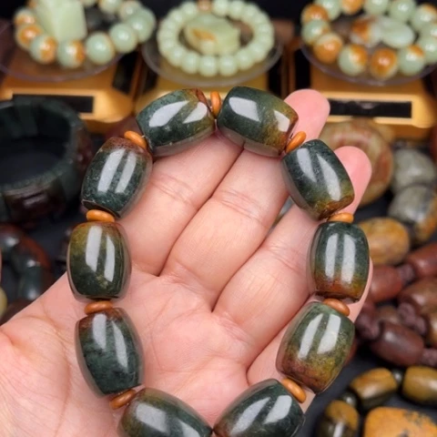 手链未镶嵌岫岩河磨玉（透闪石质玉）