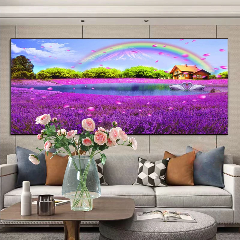 新款钻石画唯美风景紫气东来薰衣草满钻全贴魔方圆钻卧室客厅贴钻