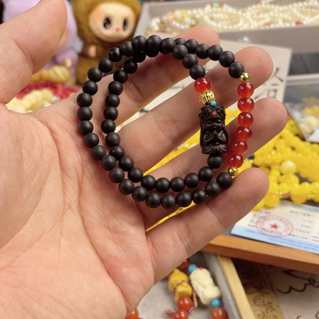 檀香紫檀（小叶紫檀）手串银S925镀金镶嵌