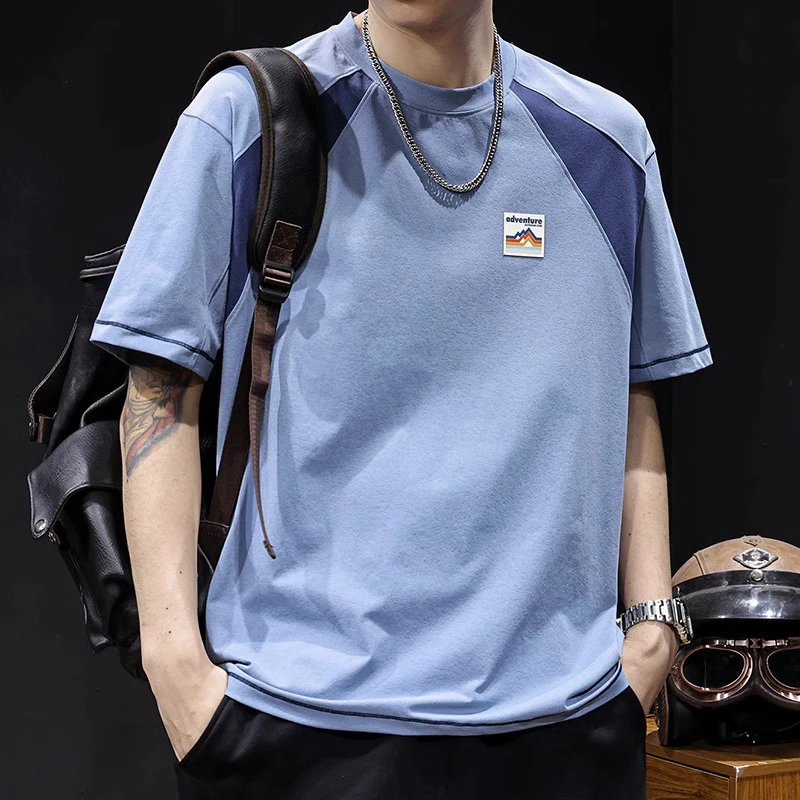 U&PURA美式拼色轻薄透气短袖t恤男士潮大码夏百搭舒适简约潮流t恤