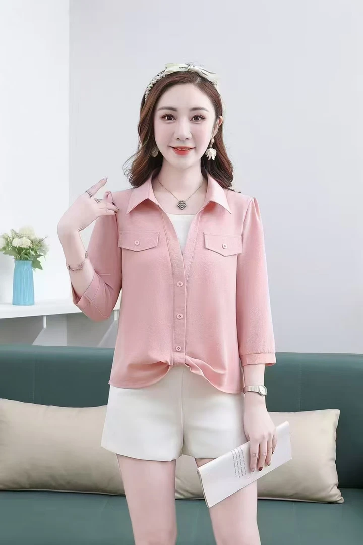 假两件拼接小衫2025年春季时尚中袖衬衫洋气纯色显瘦休闲百搭上衣