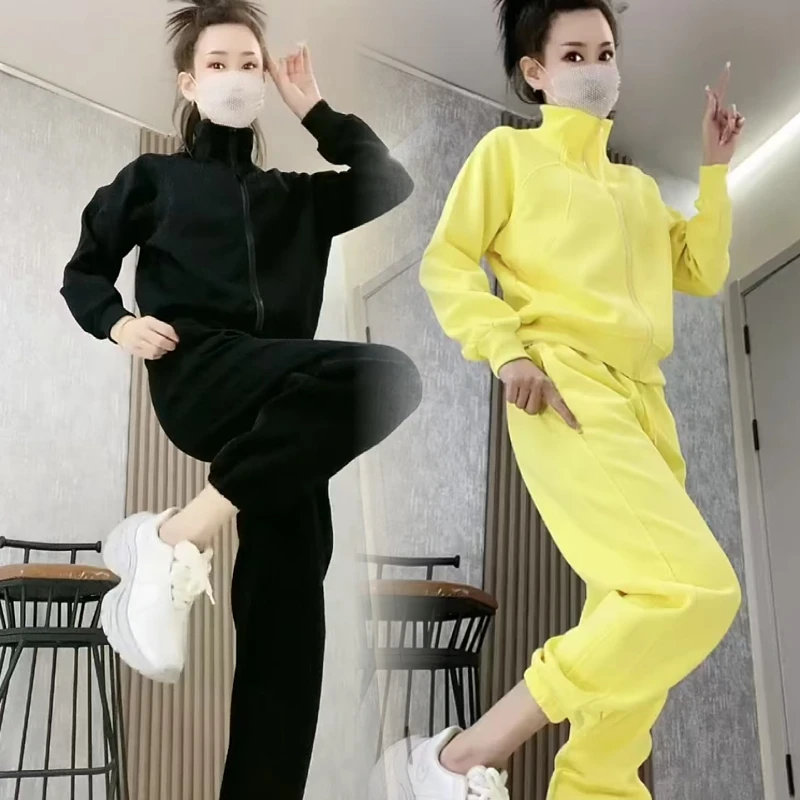 休闲运动套装2025春季新款时尚洋气气质百搭立领上衣束脚裤两件套