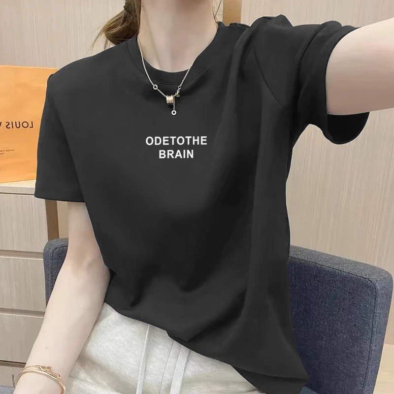 设计感小众正肩短袖t恤女2025新款流行时尚百搭洋气纯棉上衣夏季