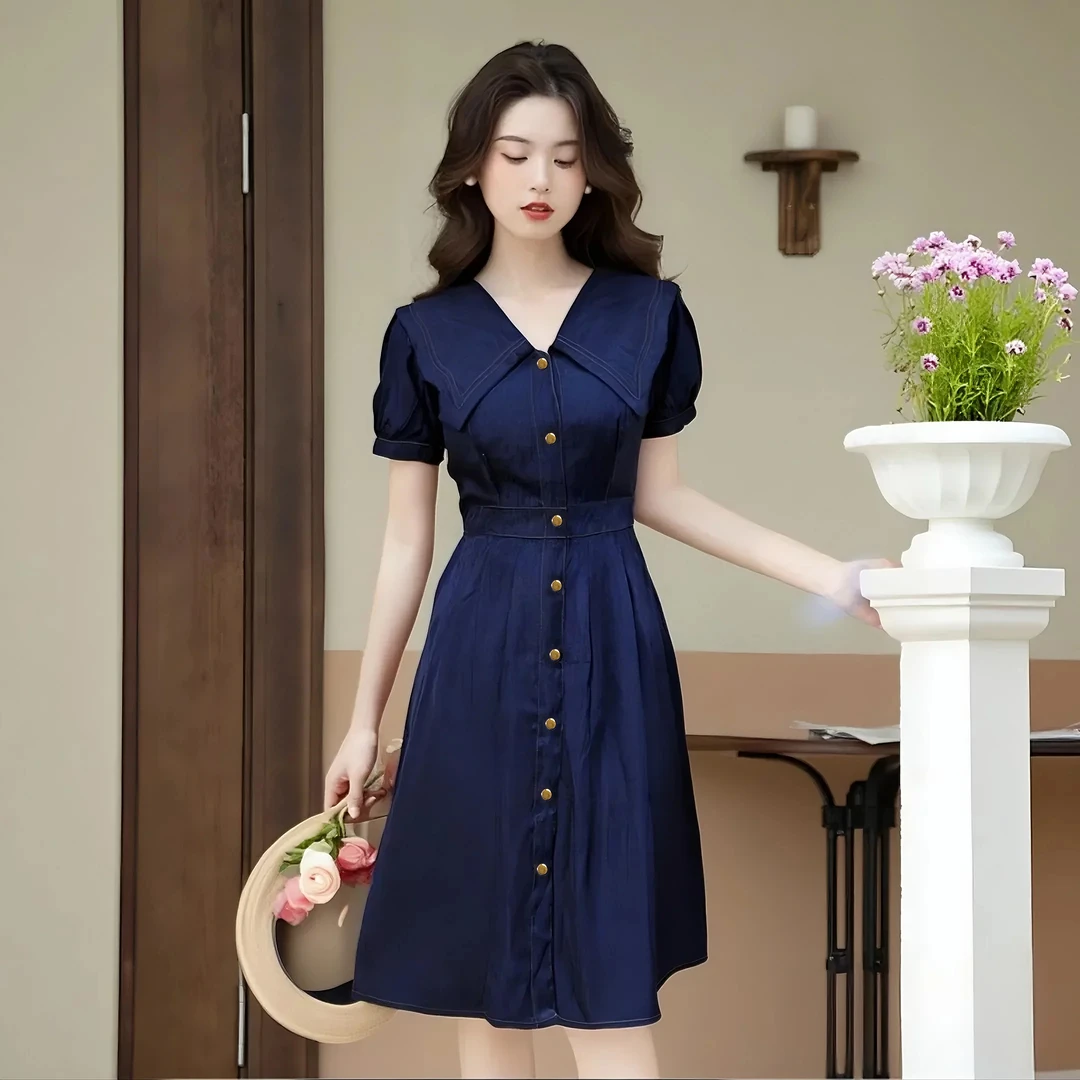 B盐系高级感连衣裙新款法式极简风夏季通勤风V领短袖连衣裙D2776