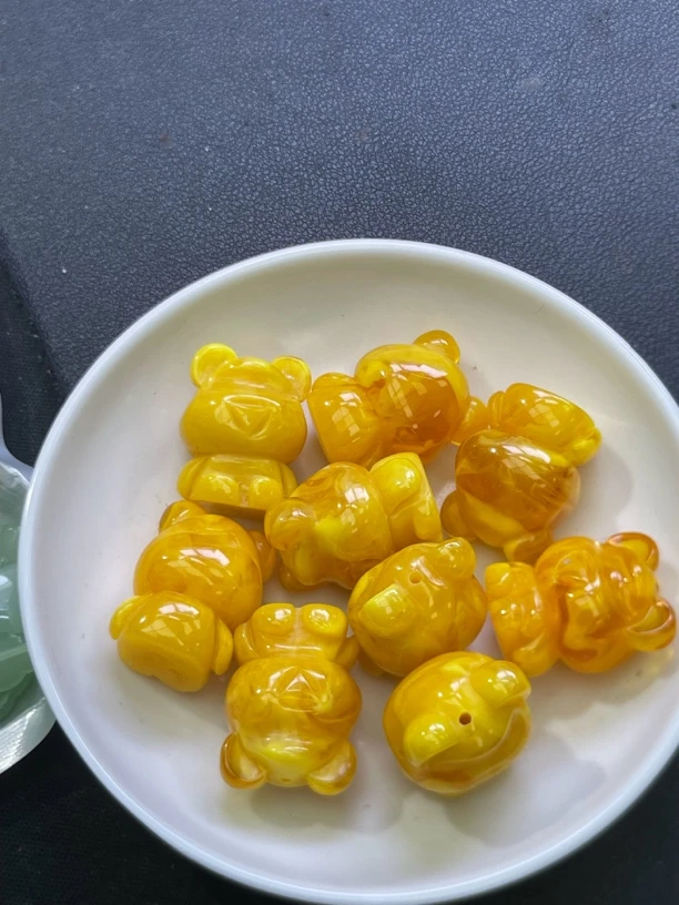 天然珠宝玉石 琥珀蜜蜡 迷你小熊Y2307 一只（赠弹力绳）