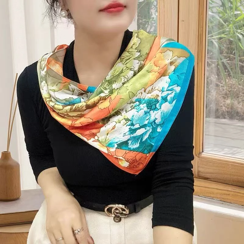 百花争艳N245新款女士丝巾装饰围脖职业方巾70*70