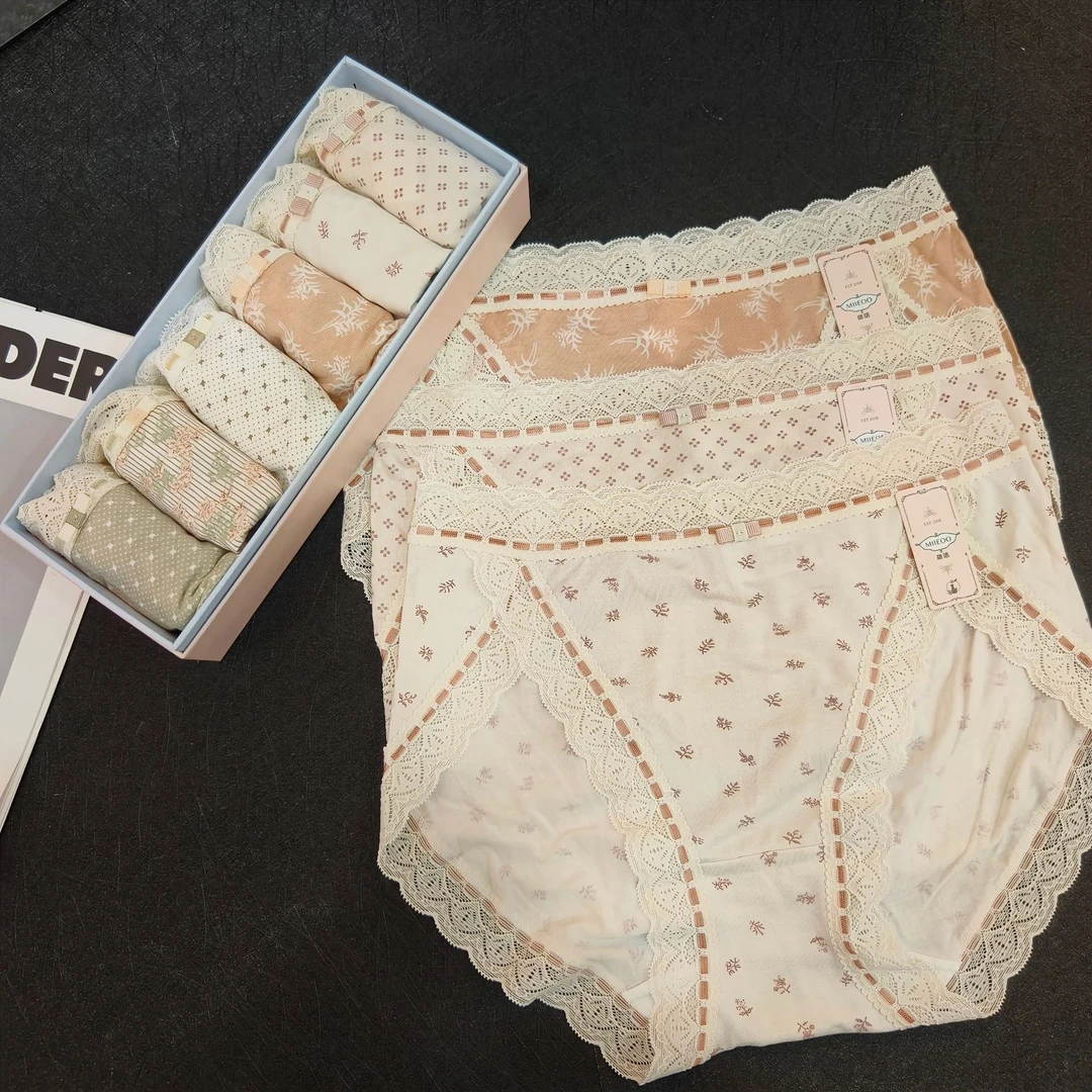 羽她秘语闹小姐花与棉品牌纯棉内裤多条装组合蚕丝底档内裤女