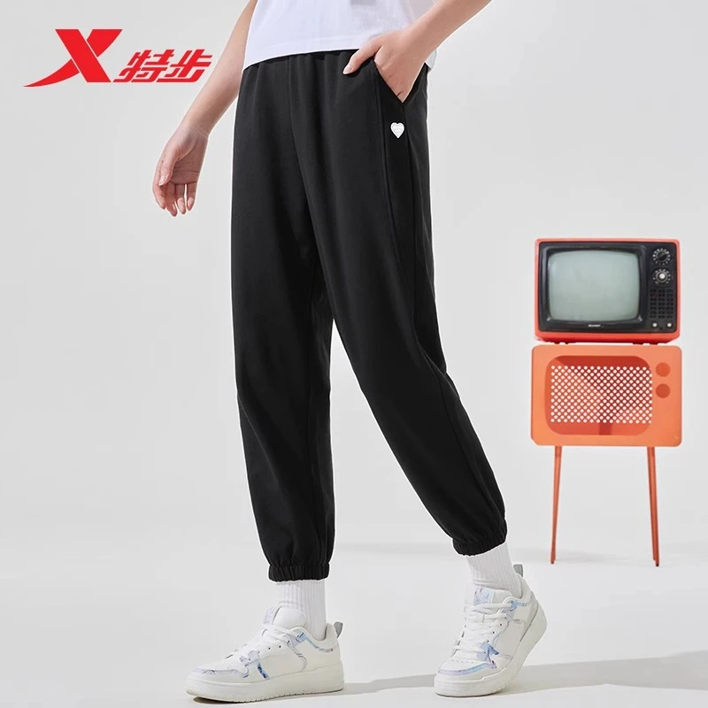 特步运动裤女弹力透气休闲裤夏季新款女子舒适百搭针织长裤